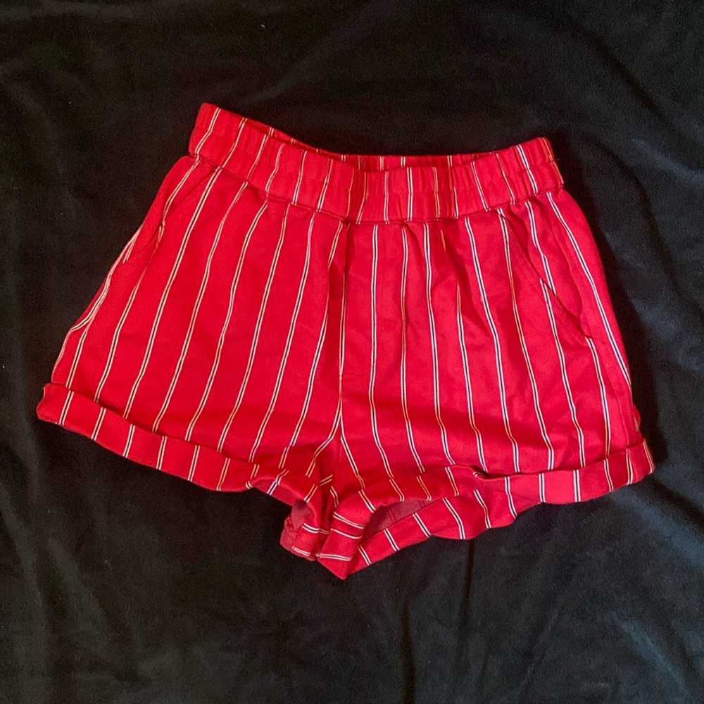 Striped red dress shorts